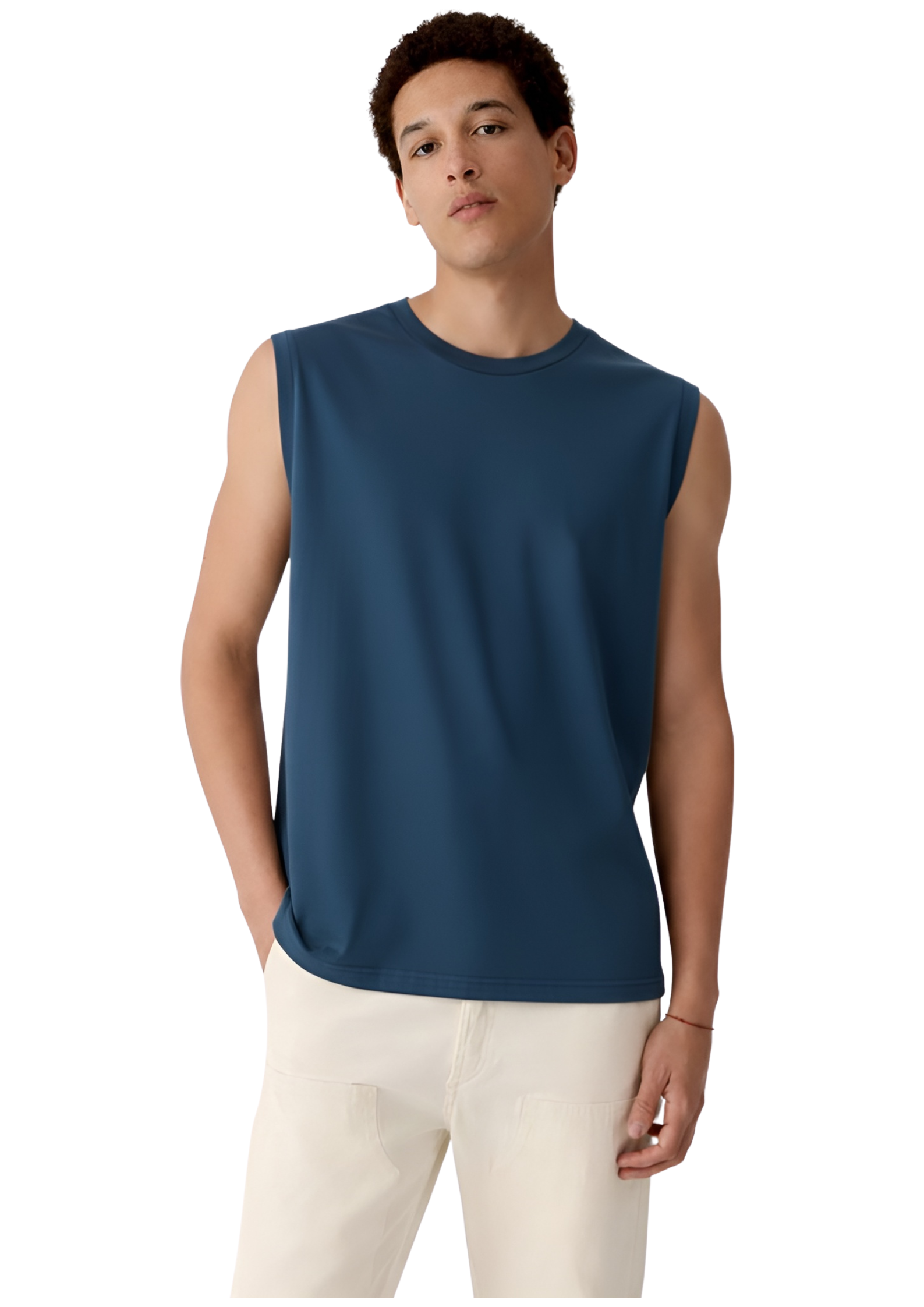 Sleeveless Deep Peacock Blue T Shirt