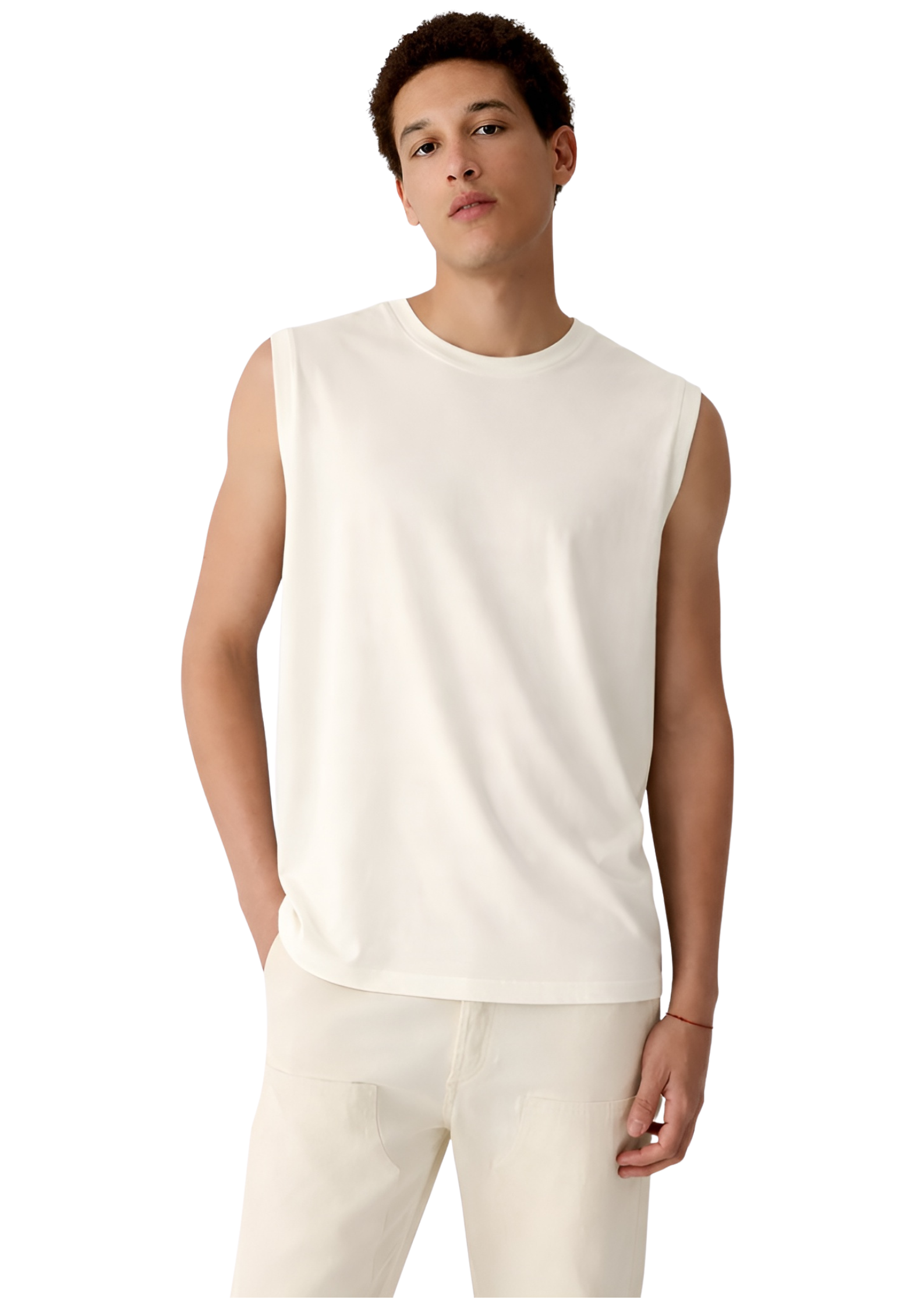 Sleeveless Off White T Shirt