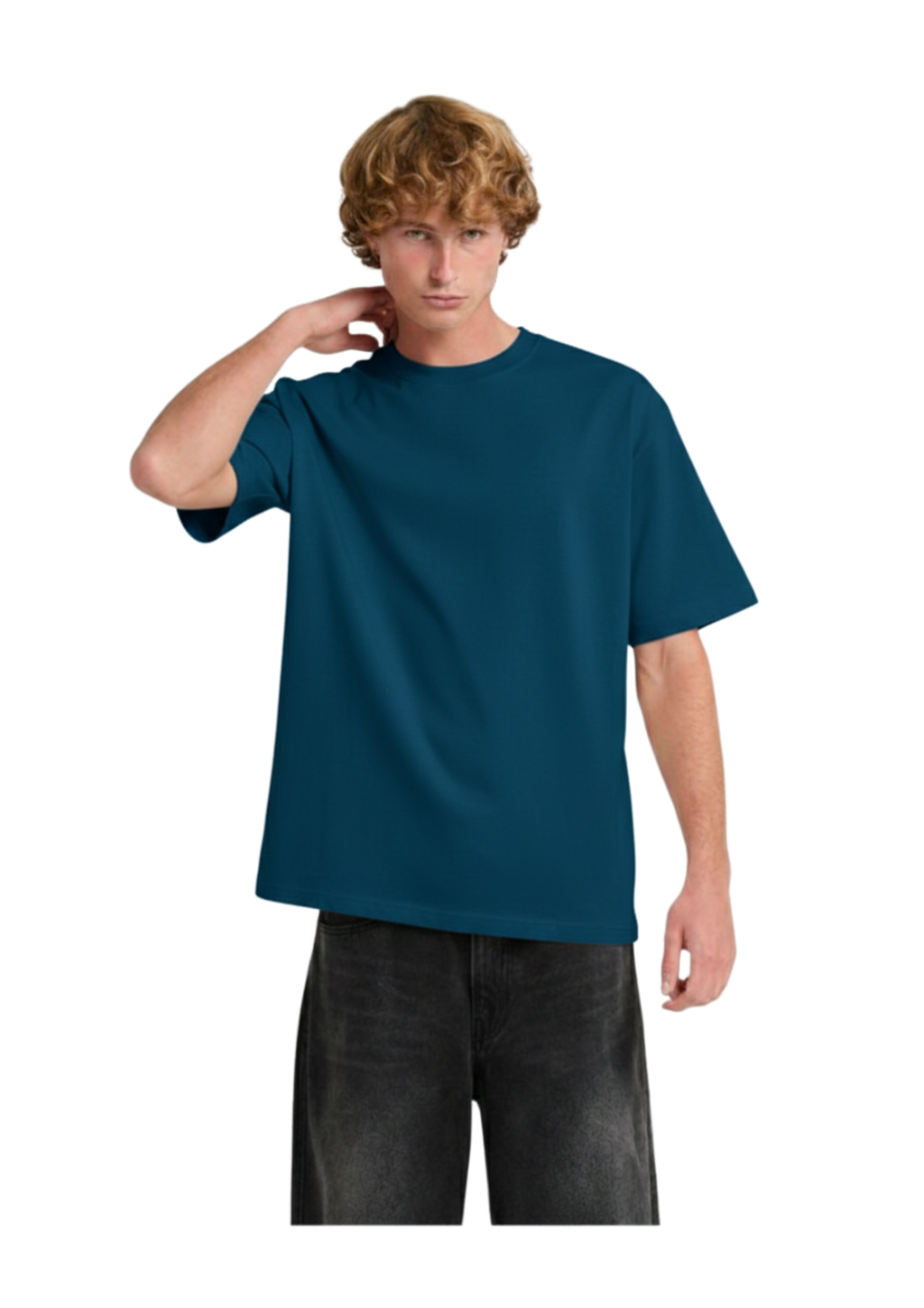 Oversized Dark Peacock Blue Cotton T-Shirt