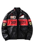 Faux Leather Ferrari Embroidered Jacket