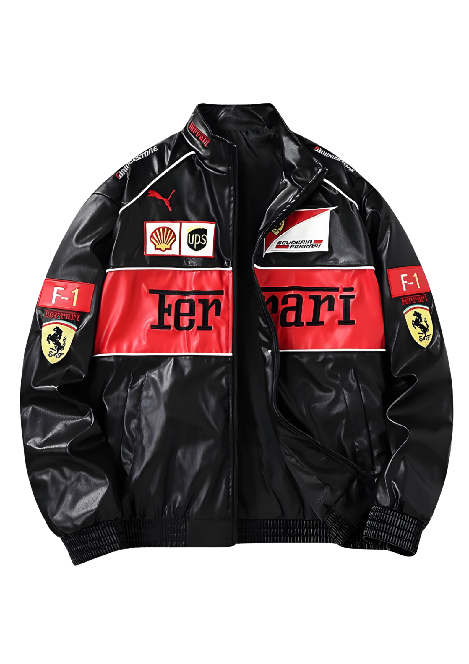 Faux Leather Ferrari Embroidered Jacket