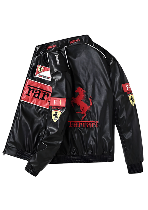 Faux Leather Ferrari Embroidered Jacket
