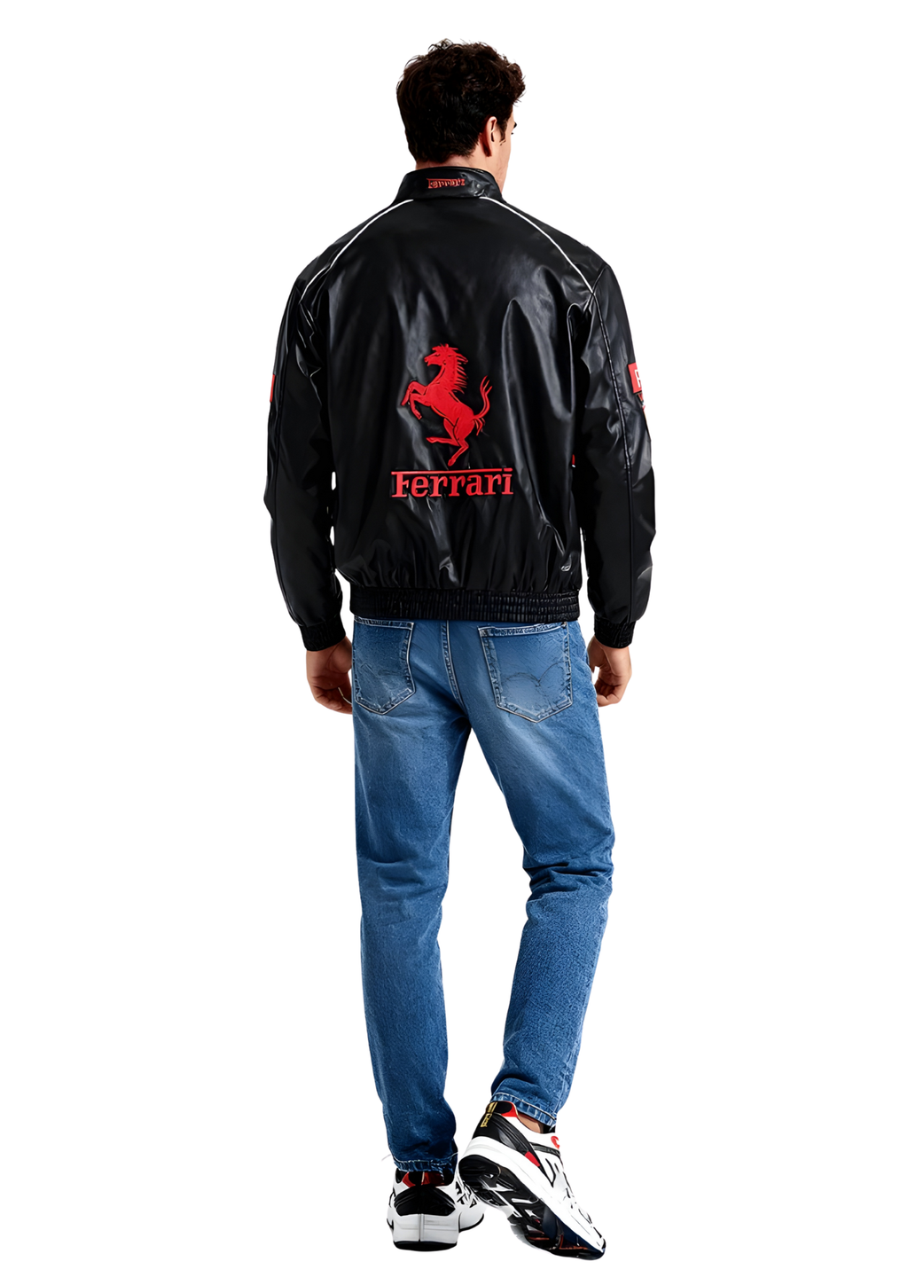 Faux Leather Ferrari Embroidered Jacket