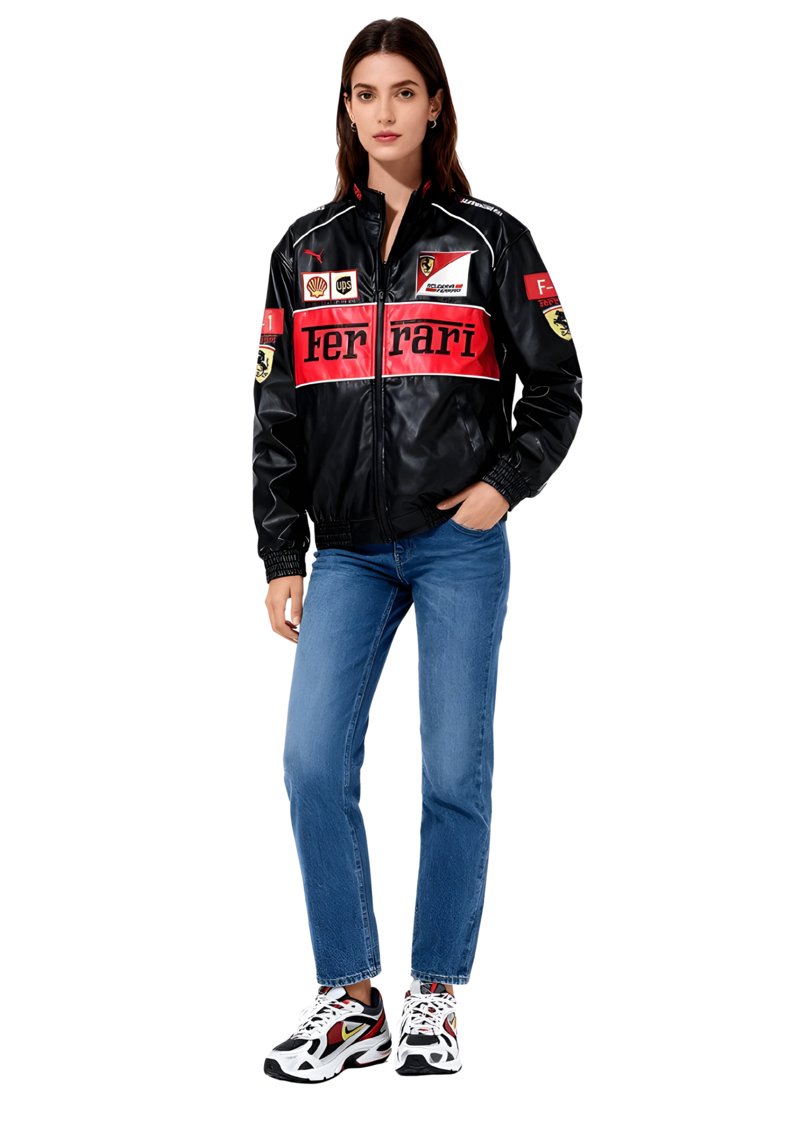 Faux Leather Ferrari Embroidered Jacket