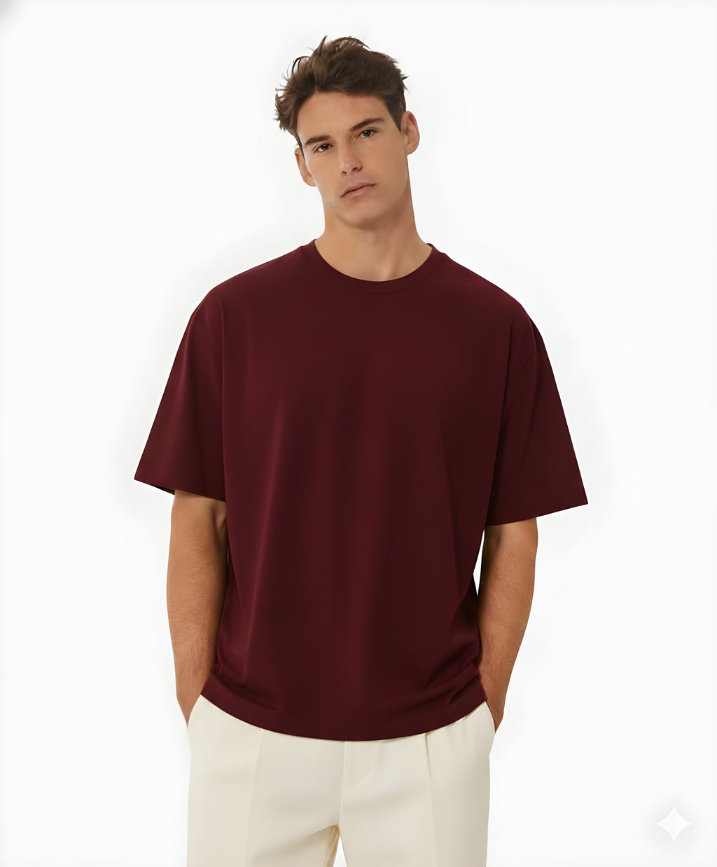 Oversized Dark Red Cotton T-Shirt for Men