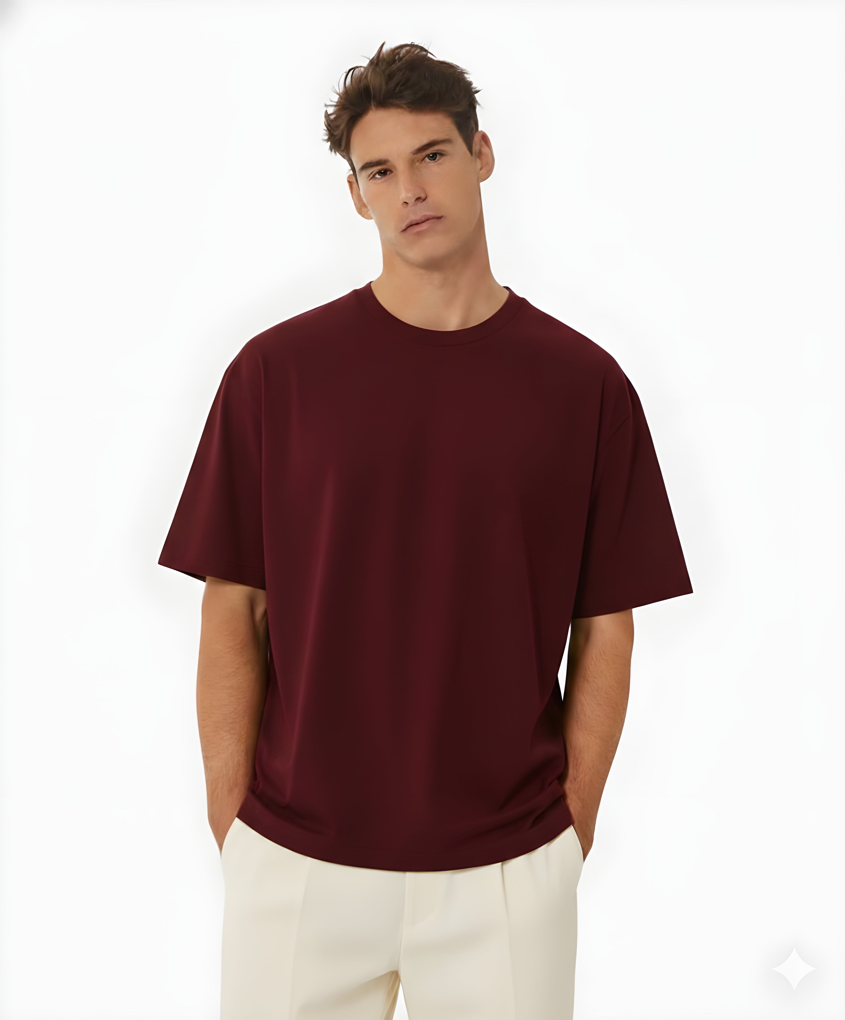 Oversized Dark Red Cotton T-Shirt for Men