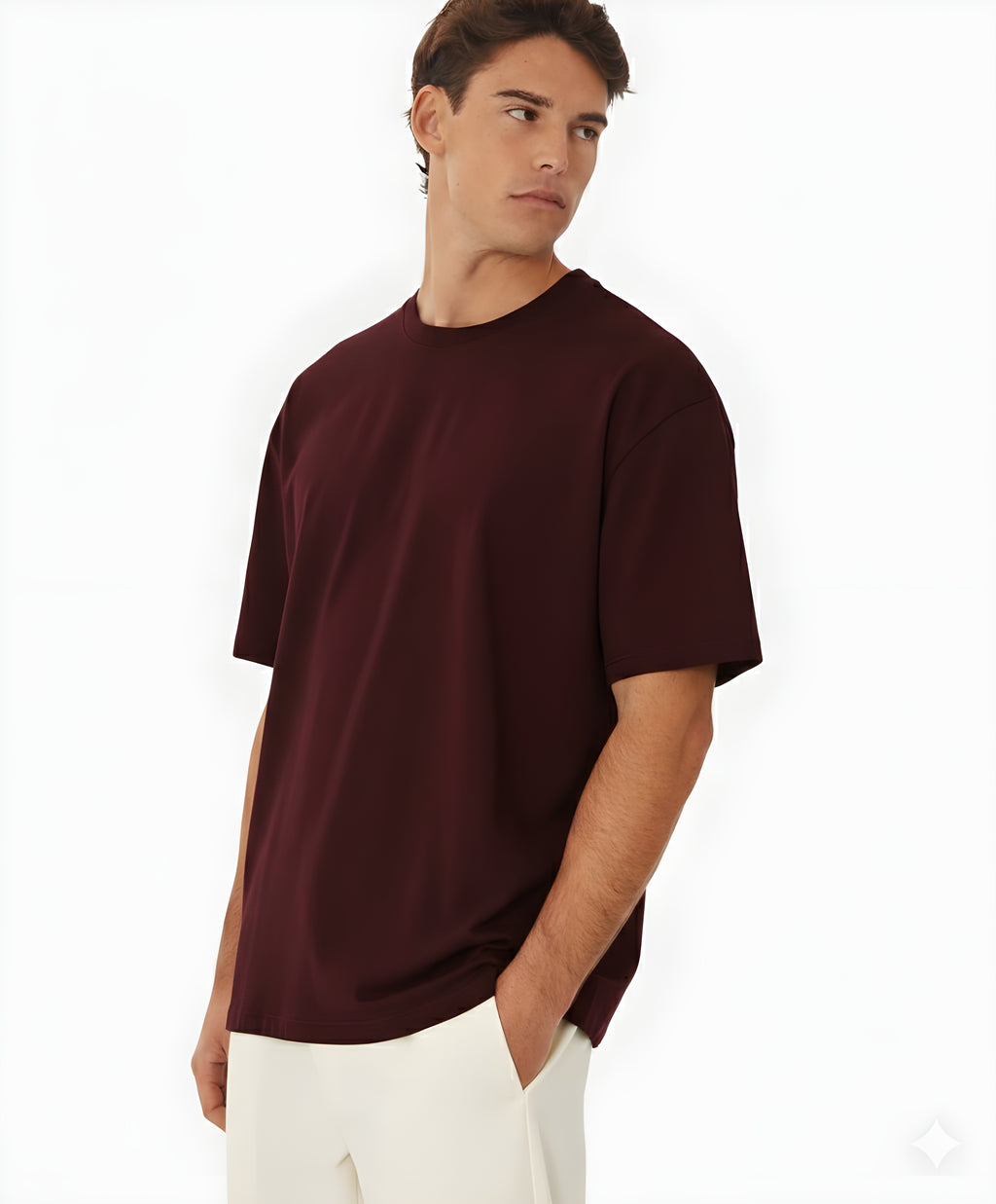Oversized Dark Red Cotton T-Shirt for Men