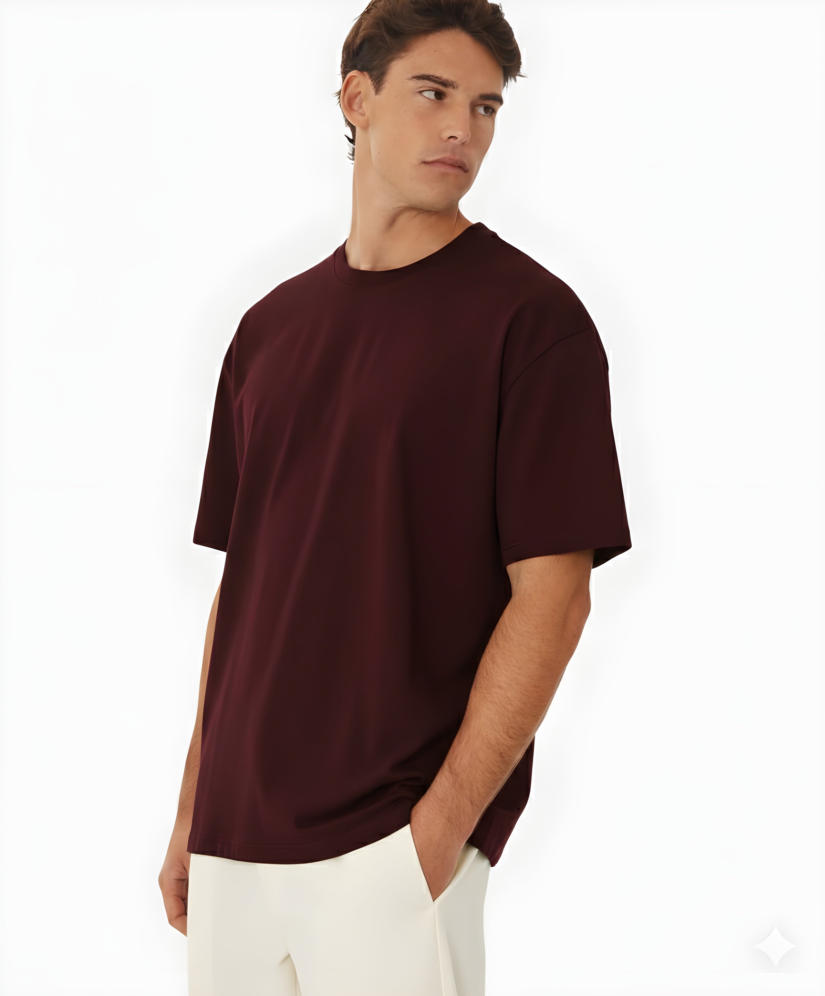 Oversized Dark Red Cotton T-Shirt for Men